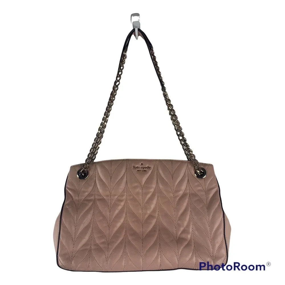Kate Spade Large Shoulder Bag Briar Lane Quilted Emelyn Pink Leather Gold Chain